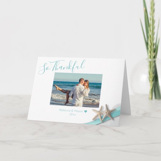 Starfish Ribbon en Lace Thankful met foto Dank Bedankkaart (Voorkant)