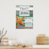 Starfish Rustic Beach Board Nautical Poster (Keuken)