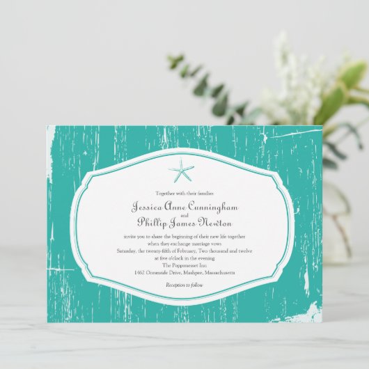 Starfish Rustic Beach Wedding Kaart (Staand voorkant)
