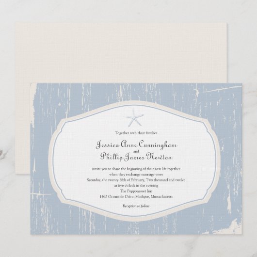 Starfish Rustic Beach Wedding Kaart (Voorkant / Achterkant)