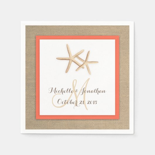 Starfish Rustic Burlap Beach bruiloft servet (Voorkant)