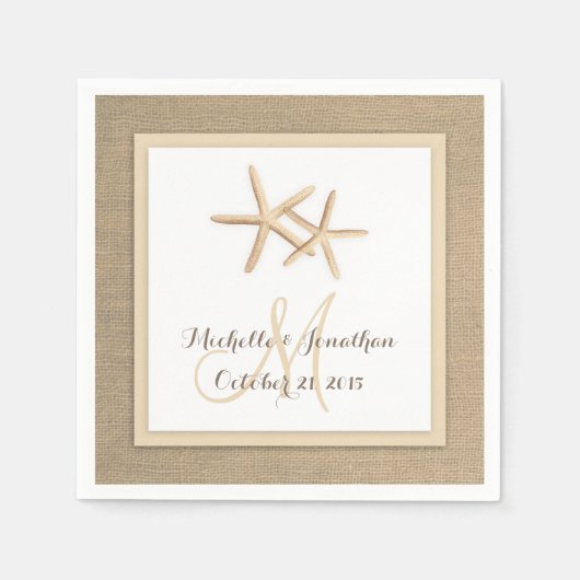 Starfish Rustic Burlap Beach bruiloft servet (Voorkant)