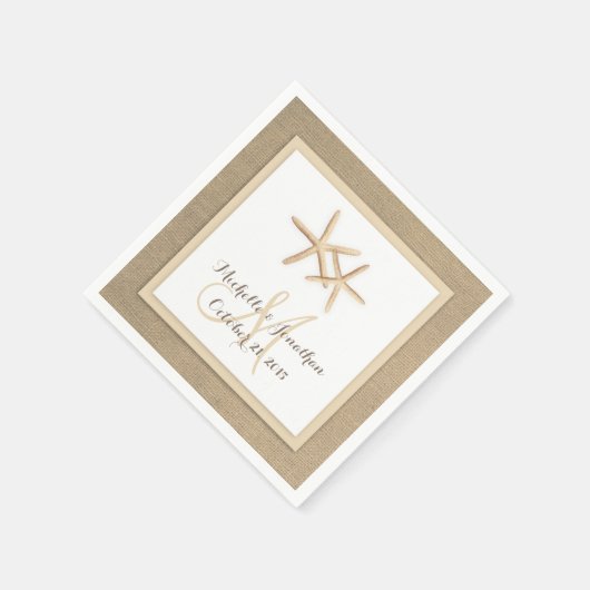 Starfish Rustic Burlap Beach bruiloft servet (Hoek)