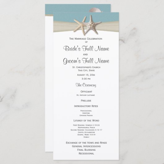 Starfish Rustic Wedding Program Programmakaart (Voorkant / Achterkant)