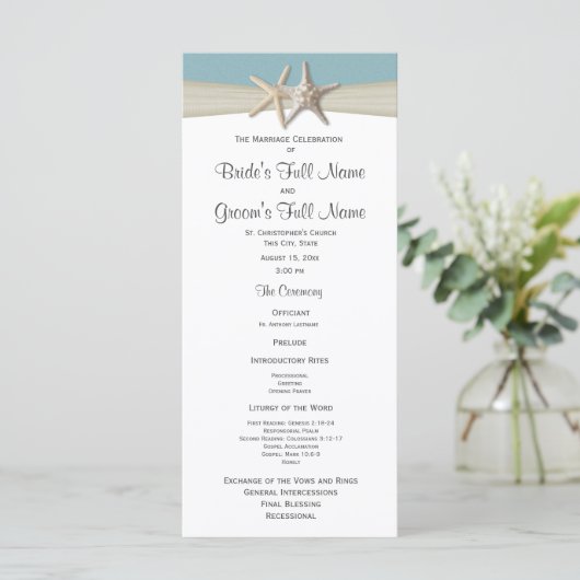 Starfish Rustic Wedding Program Programmakaart (Staand voorkant)