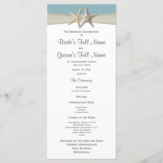 Starfish Rustic Wedding Program Programmakaart (Voorkant)