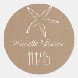 Starfish rustieke kraft papier bruiloft gunst ronde sticker