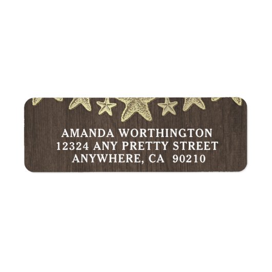 Starfish rustieke strand hout bruiloft Adresetiket Etiket (Voorkant)