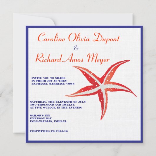 Starfish - Sailor Wedding Invitation Kaart (Achterkant)