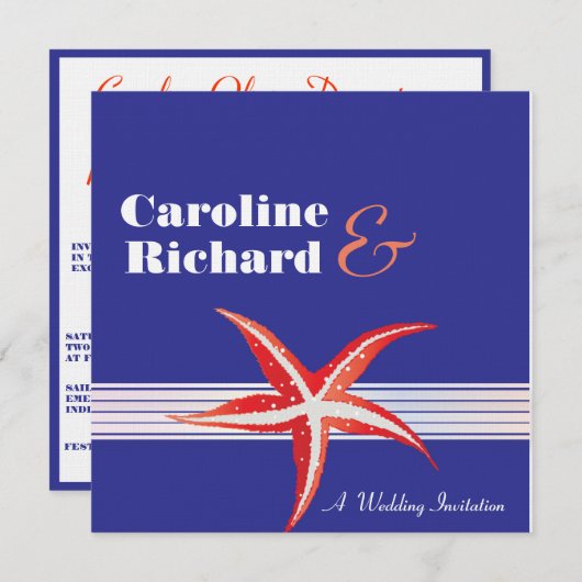 Starfish - Sailor Wedding Invitation Kaart (Voorkant / Achterkant)