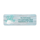 Starfish Sand Dollar Aqua Glitter Wood Etiket (Voorkant)