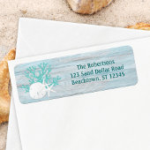 Starfish Sand Dollar Aqua Glitter Wood Etiket