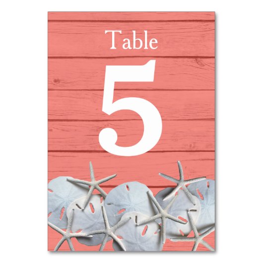 Starfish Sand Dollar Trouwtafel Nummer Kaarten (Voorkant)