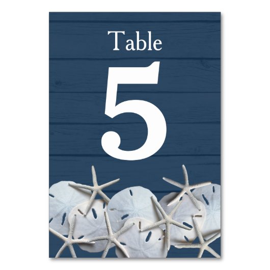 Starfish Sand Dollar Trouwtafel Nummer Kaarten (Voorkant)