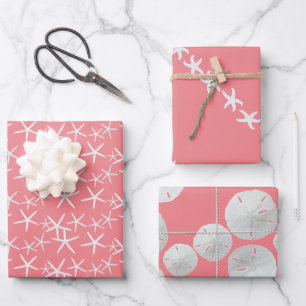 Starfish Sand Dollars Pink Girly Seashells Inpakpapier Vel