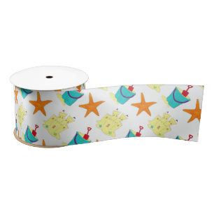 Starfish Sandcastle Beach Pail Summer Vacation Fun Satijnen Lint