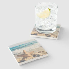 Starfish Sandy Beach Ocean Stenen Onderzetter