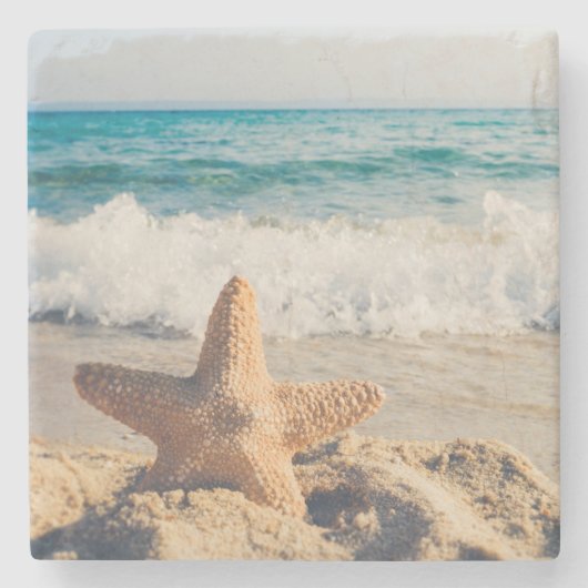 Starfish Sandy Beach Ocean Stenen Onderzetter (Voorkant)