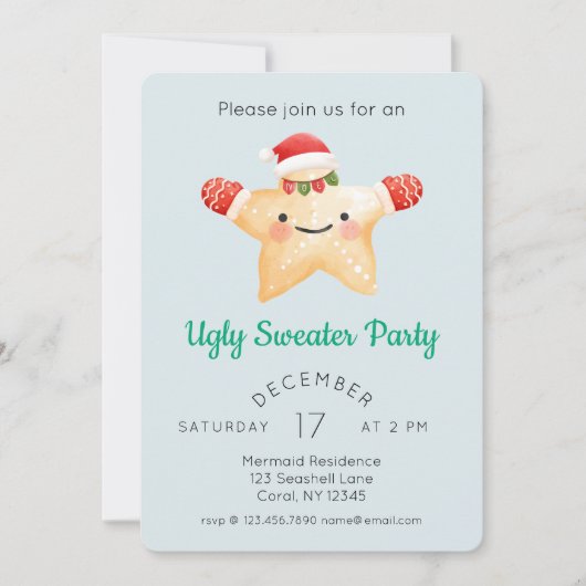 Starfish Santa Ugly Christmas Sweater Party Kaart (Voorkant)