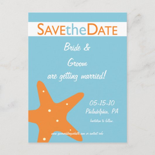 Starfish Save the Date Aankondigingskaart (Voorkant)