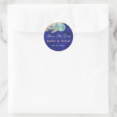 Starfish schildpad bruiloft bewaar de datum ronde sticker (Tas)