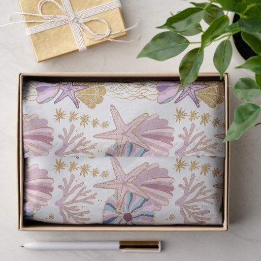 Starfish Seashell Blue Paars Nautical Decoupage Tissuepapier (Geschenk)