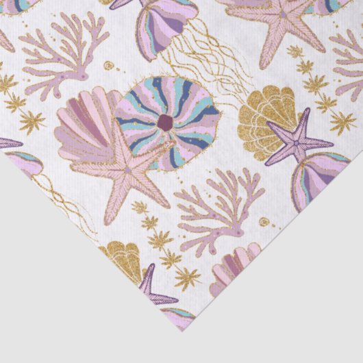 Starfish Seashell Blue Paars Nautical Decoupage Tissuepapier (Detail)