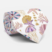 Starfish Seashell Blue Paars Pink Nautical Stropdas (Opgerold)