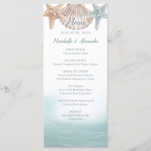 Starfish Seashell Nautical Ocean Wave Wedding Menu (Voorkant)