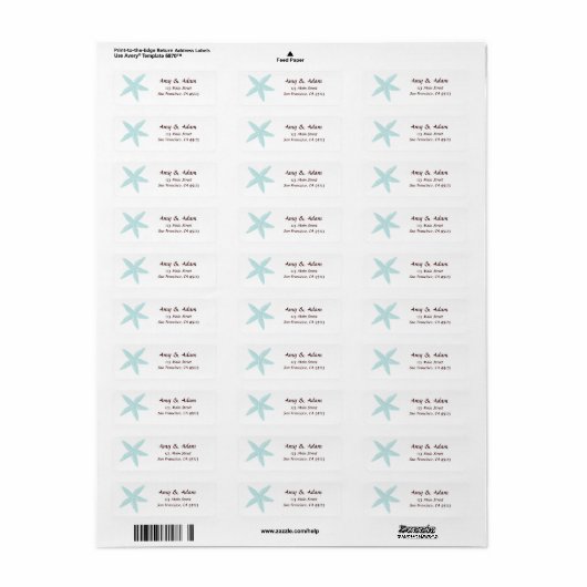 Starfish Seashell retour adres label (Full Sheet)
