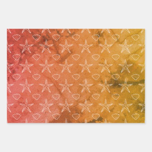 Starfish Seashell Sketch Pattern Inpakpapier Vel (Voorkant 3)