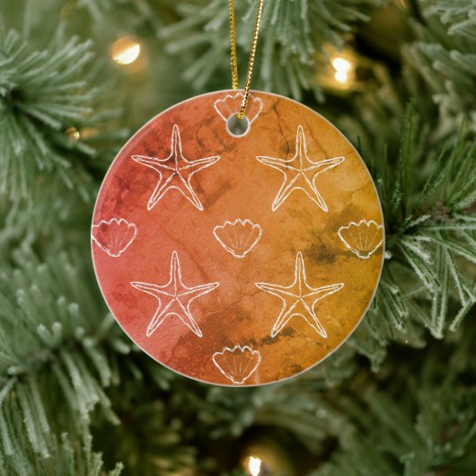 Starfish Seashell Sketch Pattern Keramisch Ornament (Boom)