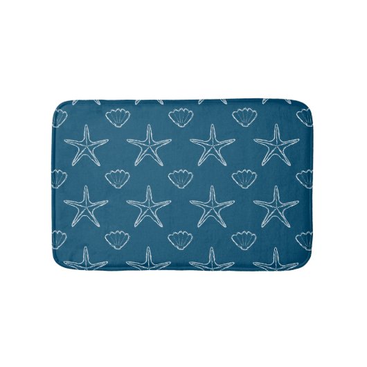 Starfish Seashell Sketch Pattern on Ocean Blue Badmat (Voorkant)