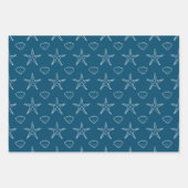 Starfish Seashell Sketch Pattern on Ocean Blue Inpakpapier Vel (Voorkant 2)