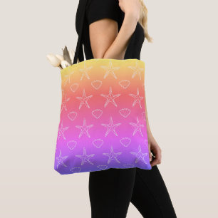 Starfish Seashell Sketch Pattern on Pastel Colors Tote Bag