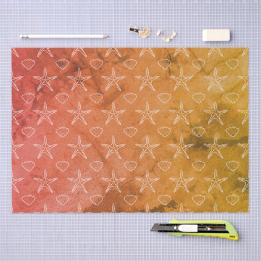  Starfish Seashell Sketch Pattern Tissuepapier (Craft)