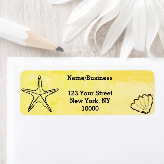 Starfish Seashell-tekeningen op oud papier Etiket (Insitu)