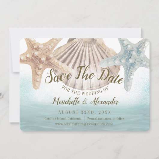 Starfish Seashell Tropical Beach Wedding Save The Date (Voorkant)