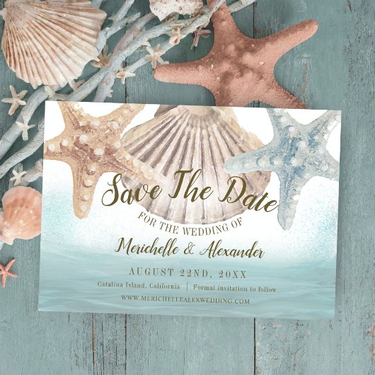 Starfish Seashell Tropical Beach Wedding Save The Date