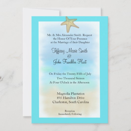 Starfish Seashell Wedding Invitation Kaart (Voorkant)