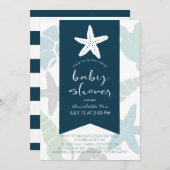 Starfish & Seashells Navy Blue Virtual Baby shower Kaart (Voorkant / Achterkant)