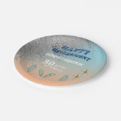 Starfish Seashells Silver Glitter Happy Retirement Papieren Bordje (Gekanteld)