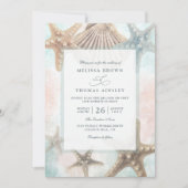 Starfish Seashells Tropical Beach QR Code Wedding Kaart (Voorkant)