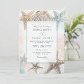 Starfish Seashells Tropical Beach QR Code Wedding Kaart (Staand voorkant)