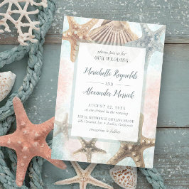 Starfish Seashells Tropical Beach Wedding Kaart
