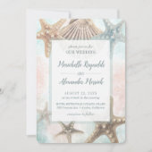 Starfish Seashells Tropical Beach Wedding Kaart (Voorkant)
