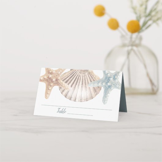 Starfish Seashells Tropical Beach Wedding Plaatskaartje (Voorkant)