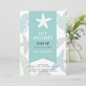 Starfish & Seashells Turquoise Blue 1st Birthday Kaart (Staand voorkant)