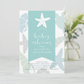 Starfish & Seashells Turquoise Blue Baby shower Kaart (Staand voorkant)
