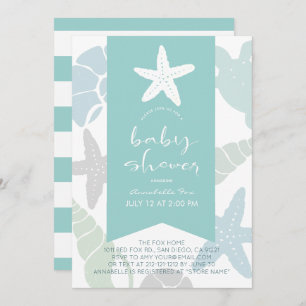 Starfish & Seashells Turquoise Blue Baby shower Kaart